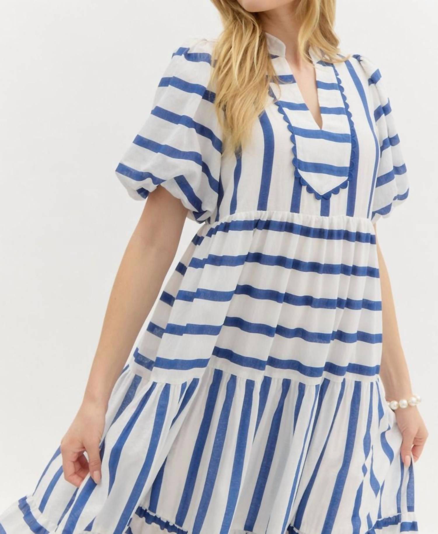 entro Claire Midi Dress in blue - women's dress - detail view
