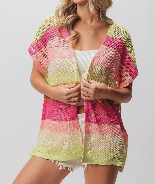 Bibi - Striped Lightweight Open Knit Cardigan