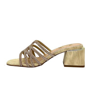 Exe Women's Carmen Block Heeled Evening Sandal in gold - women's heels - detail view