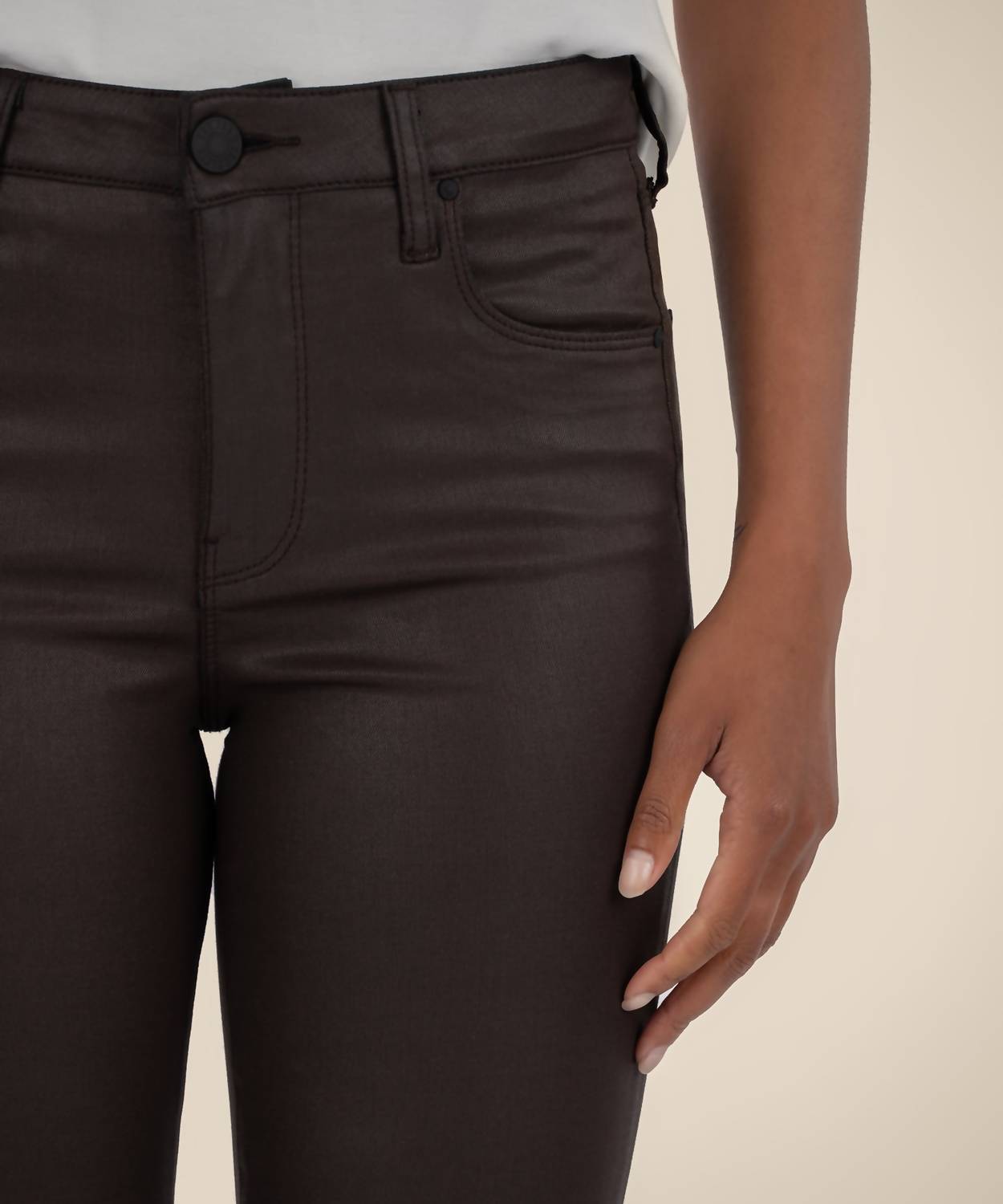 KUT FROM THE KLOTH Ana Coated High Rise Fab Ab Flare Jeans in chocolate - women's jeans - view 4