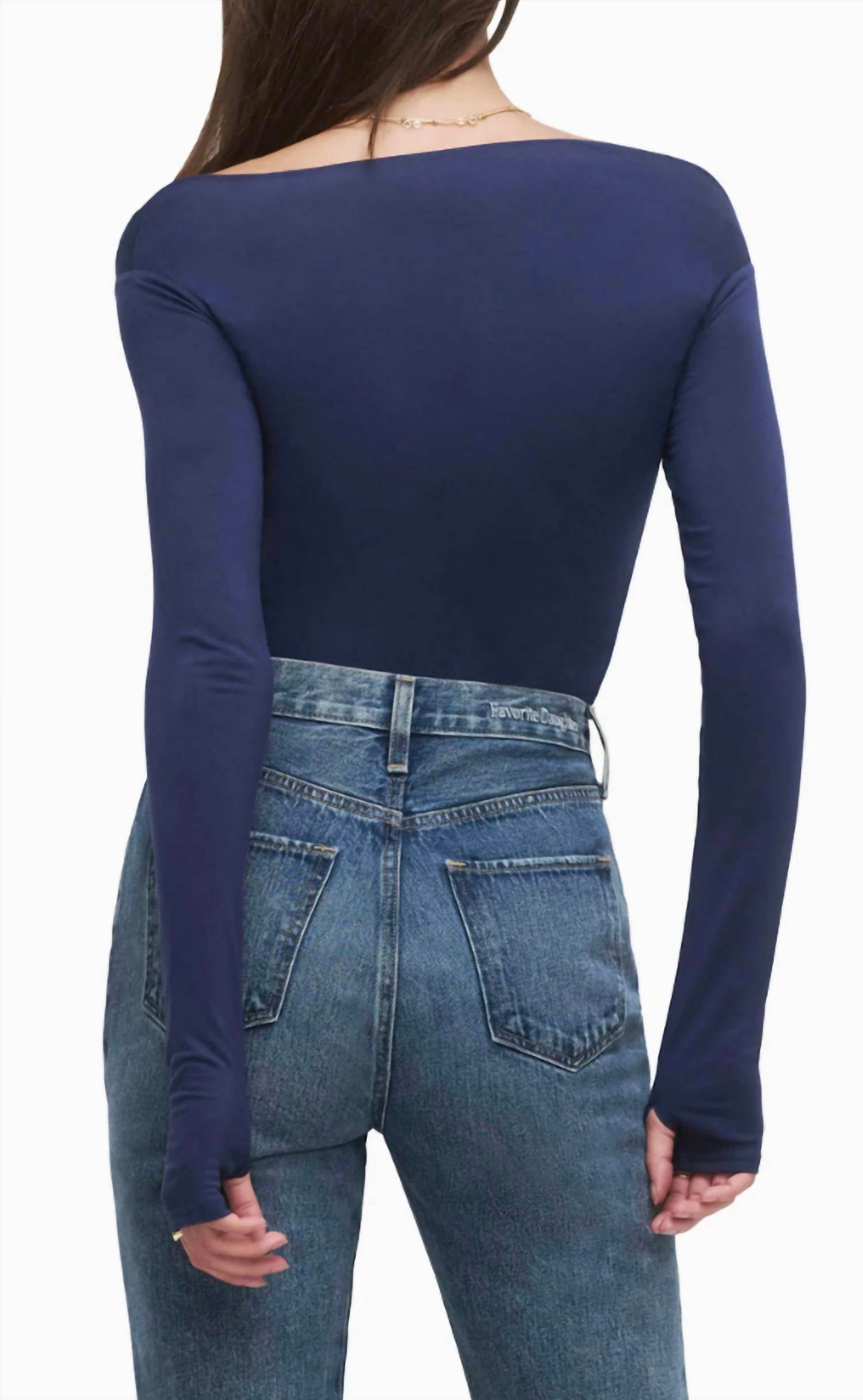 Favorite Daughter Get Him Back Top in aegean blue - women's long sleeve top - detail view