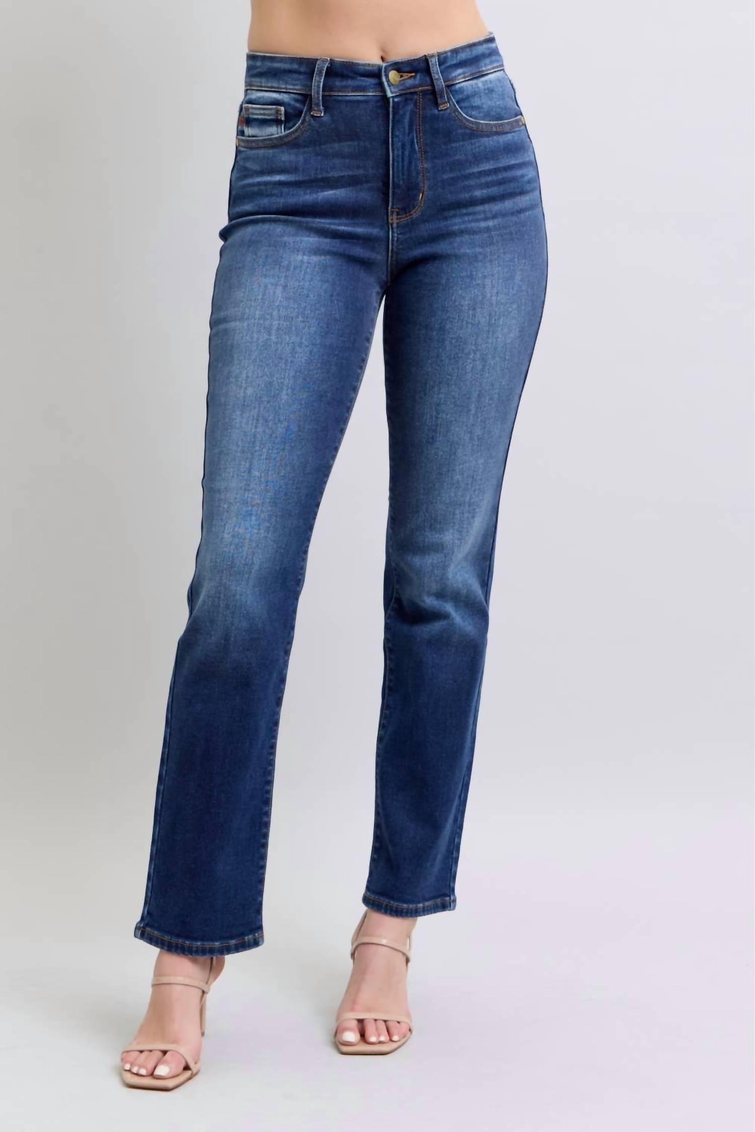 Judy Blue Thermal Straight Jeans in dark wash - women's jeans