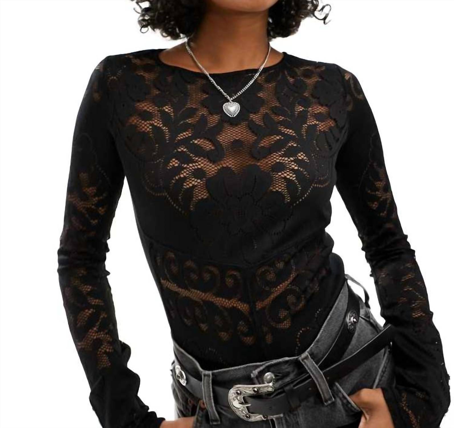 Free People - Lace Detail Long Sleeve Top