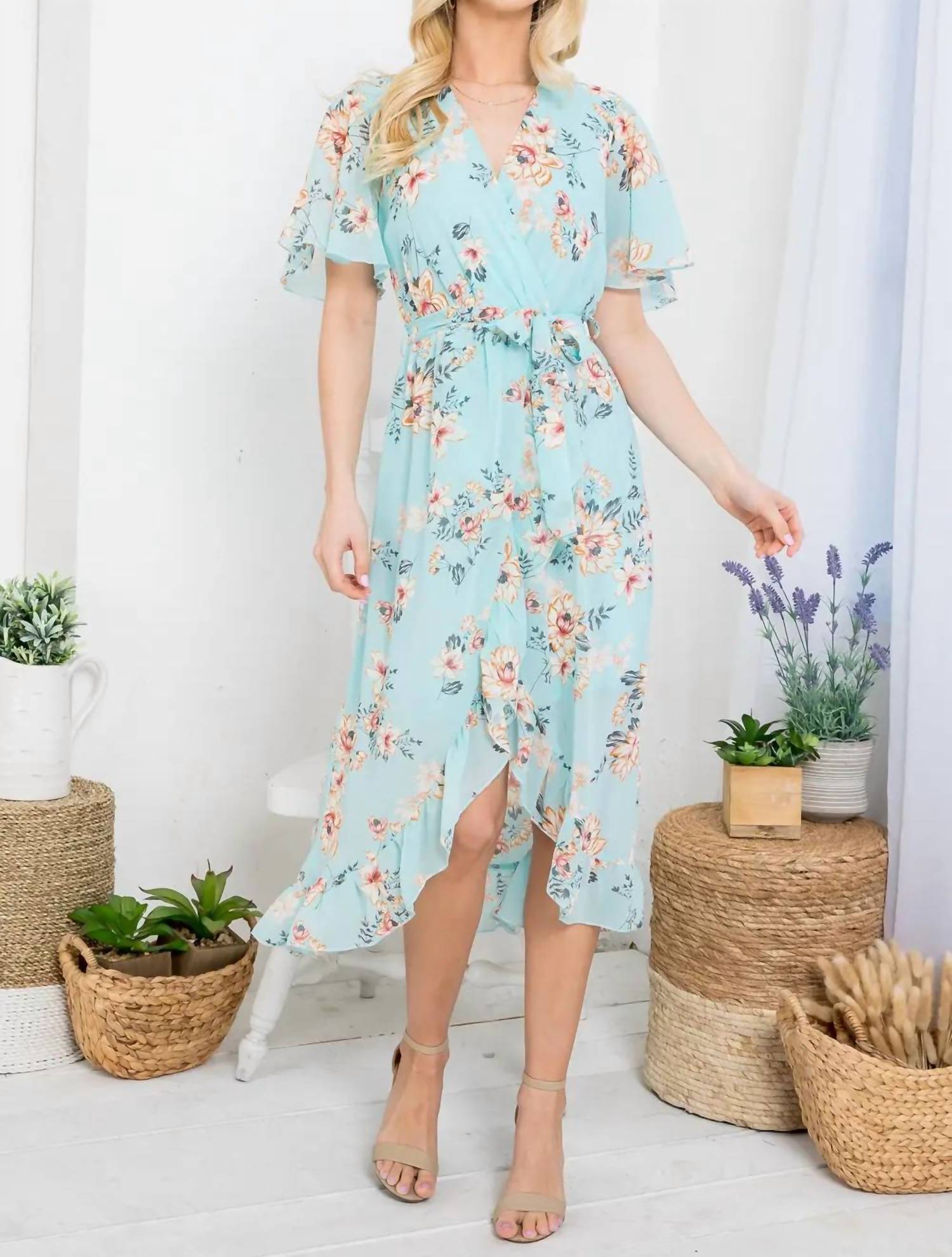 La Soul - Floral Faux Tie Wrap Dress
