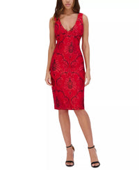 Siena Studio V-neck Embroidered-mesh Sleeveless Midi Dress - women's dress