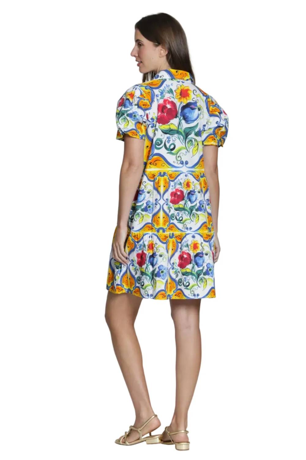 Apny - Flounce Puff Sleeve Shirt Dress