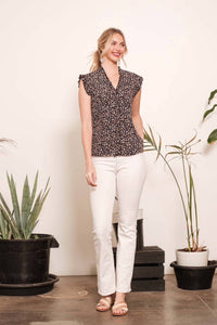 Lime N Chili - Dot Print Sleeveless Button-down Western Blouse