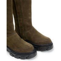 Farm Rio - Women's Embroidered Suede Tall Knee High Lug Sole Boots