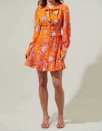 SUGARLIPS Cosmo Floral Flare Dress in orange multi - women's dress