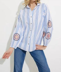 Nic + Zoe Women's Embrodiered Skies Shirt in blue multi - women's shirt