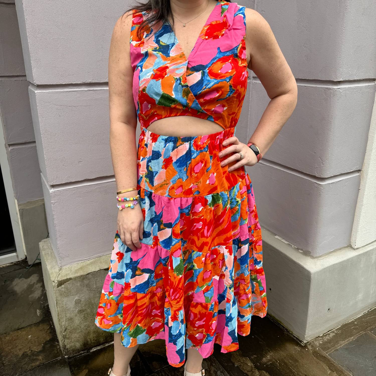 Entro - Print Sleeveless V-Neck Midi Dress