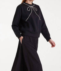 Compania Fantastica Jewel Neck Tie Sweatshirt in black - women's top - alternate view