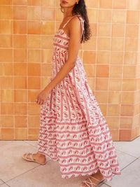Trendsi - Striped Tie-Shoulder Tiered Maxi Dress