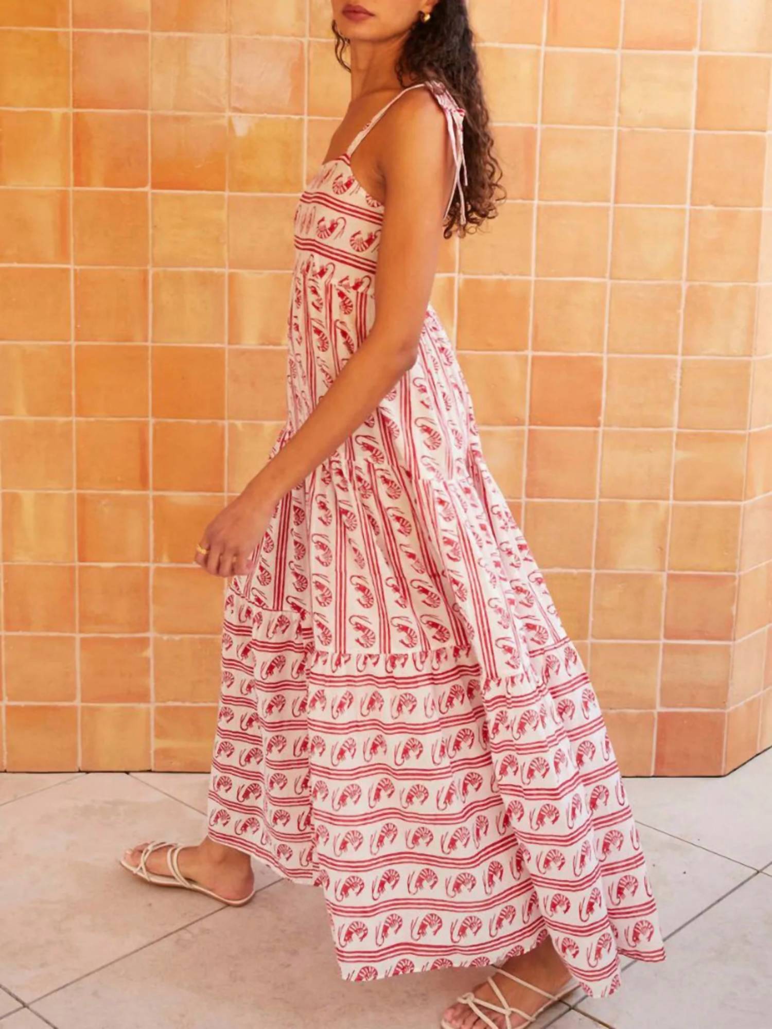 Trendsi - Striped Tie-Shoulder Tiered Maxi Dress