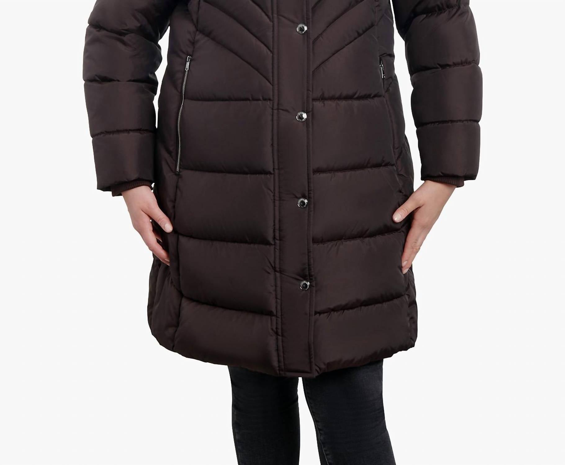 London Fog - Plus Size Zip-front Hooded Puffer Jacket With Button-off Fur Collar