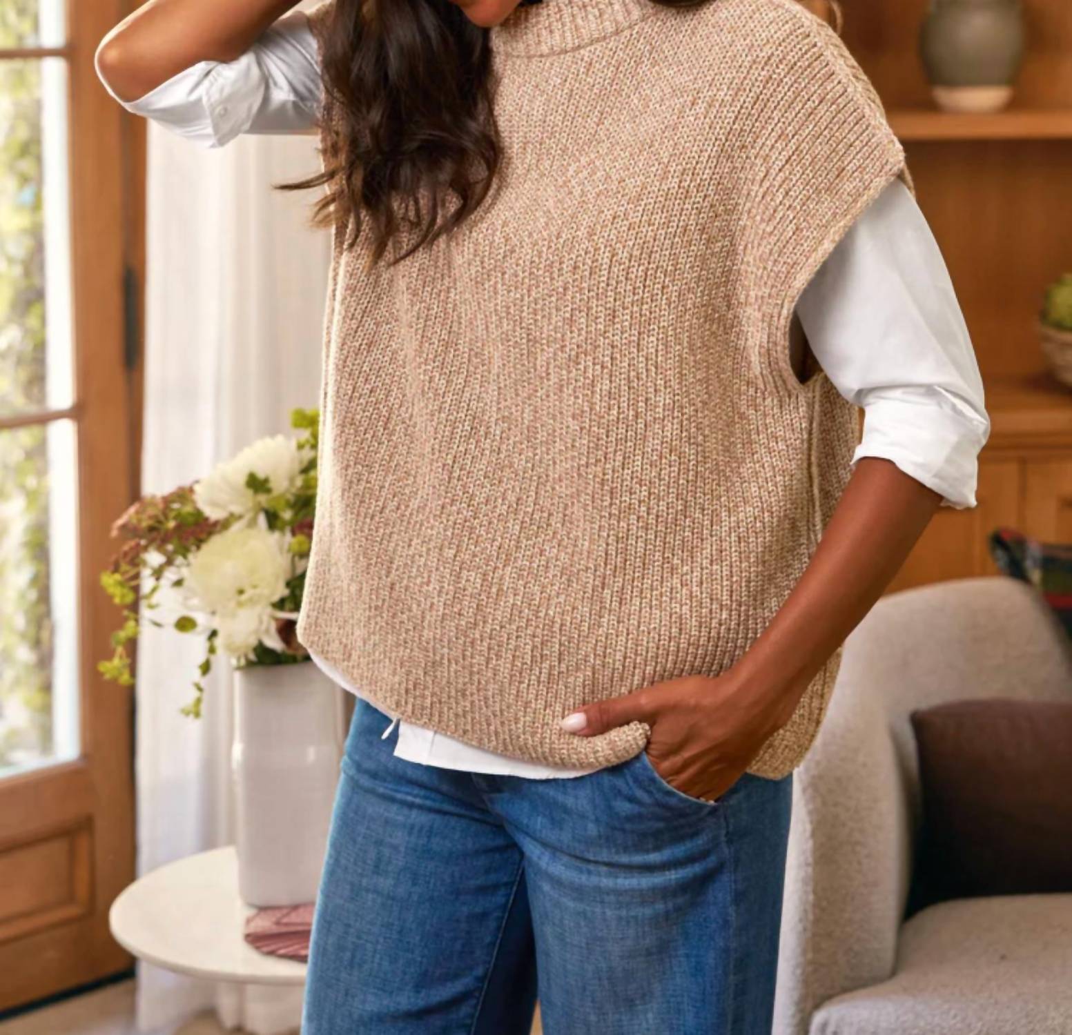 Frank & Eileen Women's Montecito Top in dune marl - women's sweater - alternate view