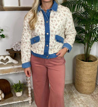 Ee:Some - Floral Washed Denim Jacket