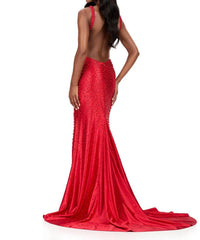 Ashleylauren - Beaded V Neck Evening Gown