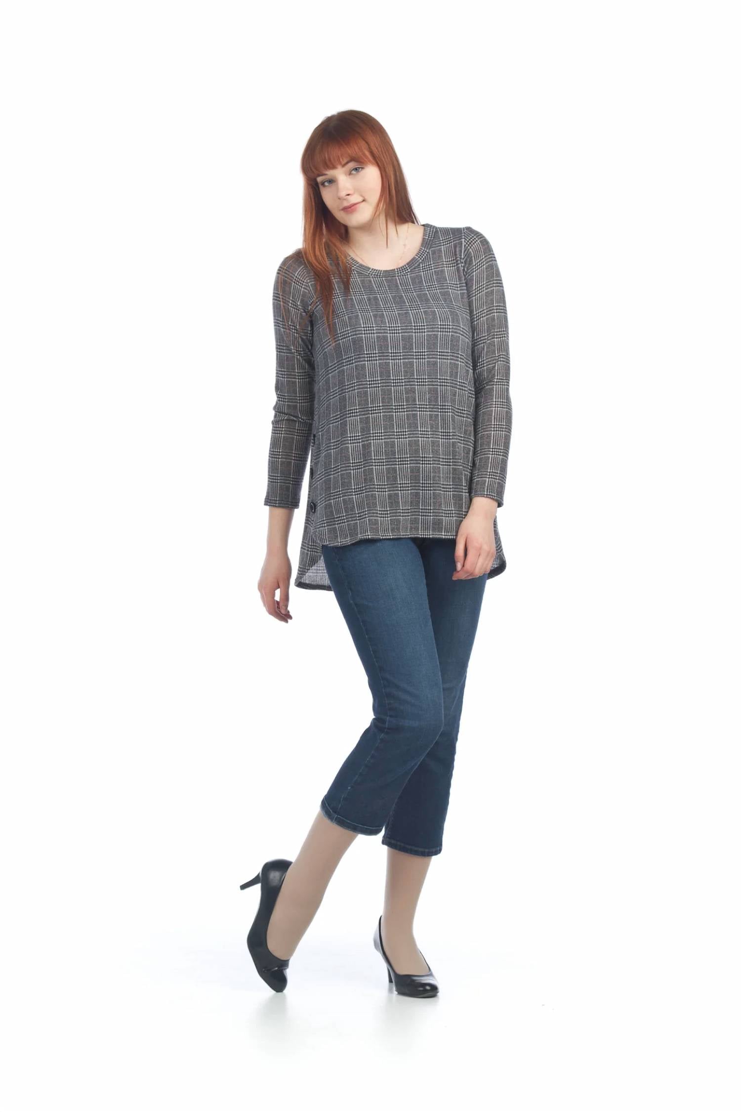 Papillon - Plaid Long Sleeve Tunic With Button Detail