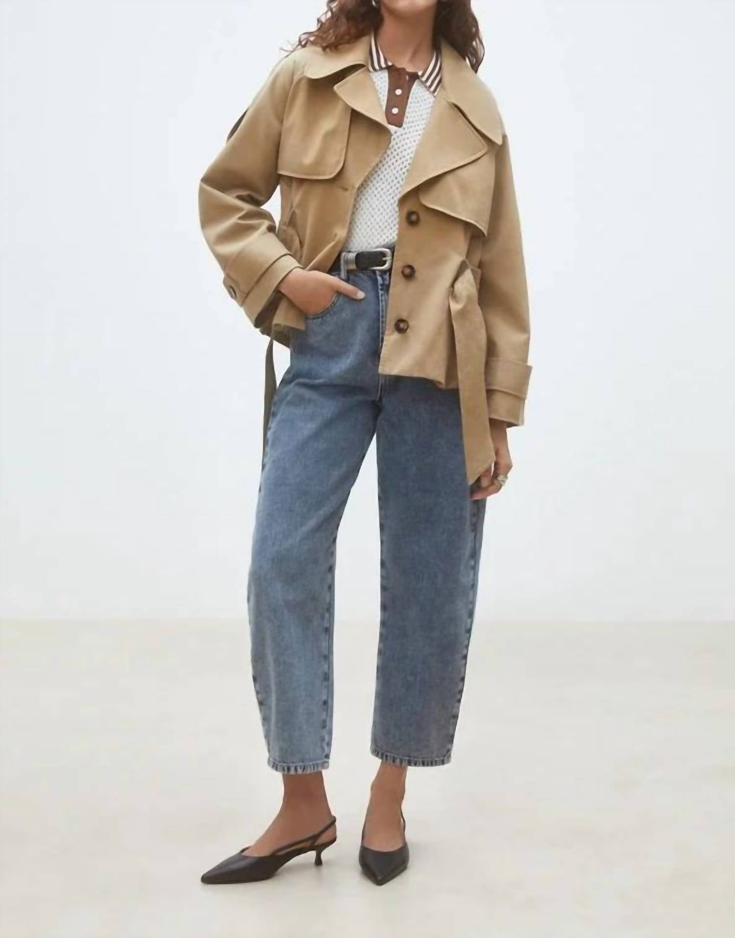 Suncoo - Elliot Belted Short Trench Coat Jacket