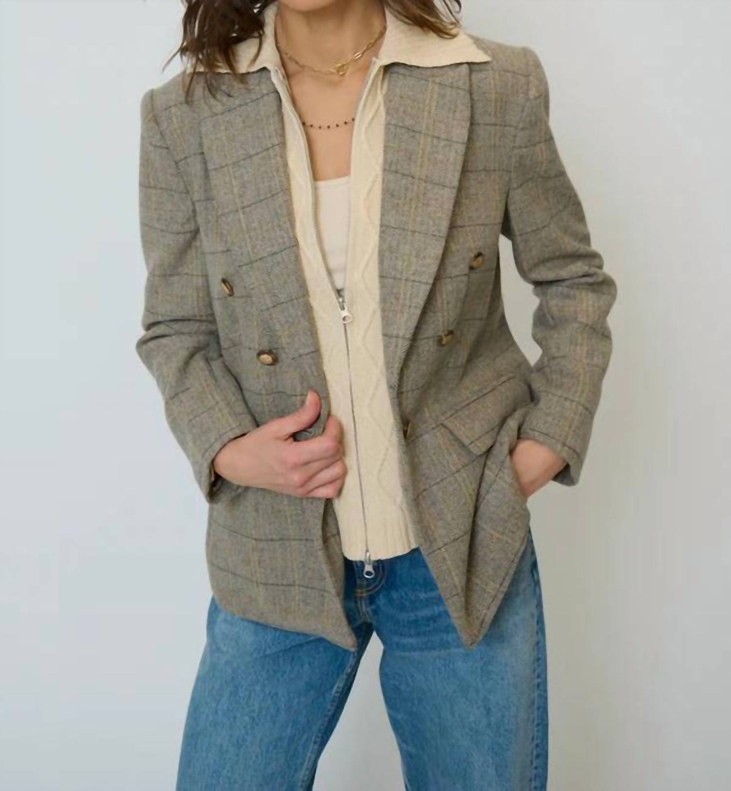 Central Park West - Cable Inset Plaid Blazer