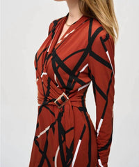 Joseph Ribkoff - Abstract Print Faux Wrap Sheath Dress