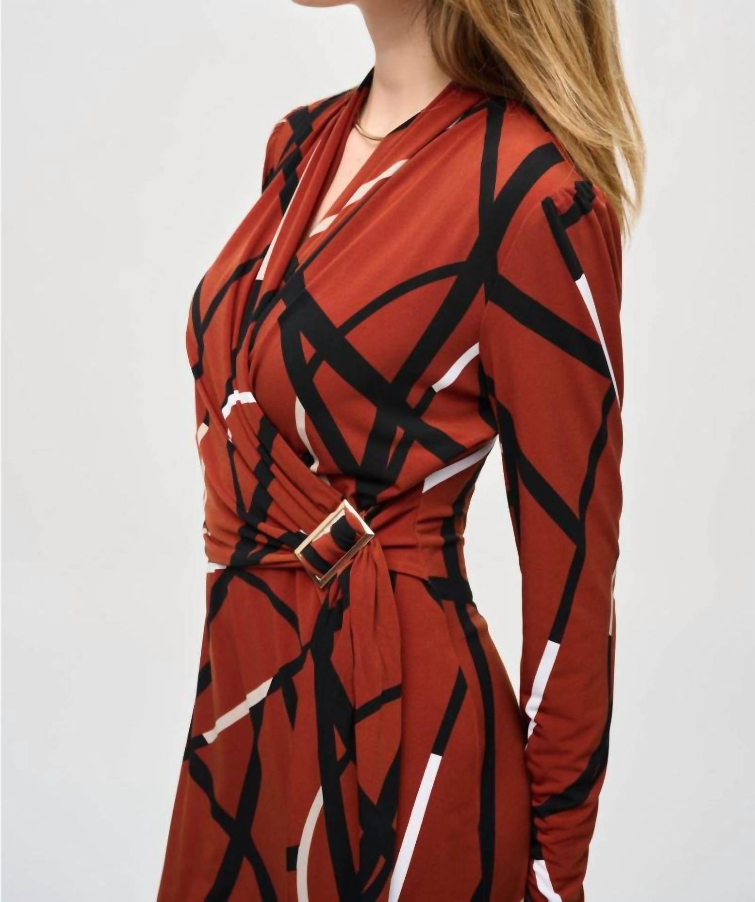 Joseph Ribkoff - Abstract Print Faux Wrap Sheath Dress