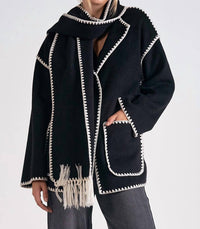 ELAN Olivia Stitch Jacket with Scarf in black - women's jacket - alternate view