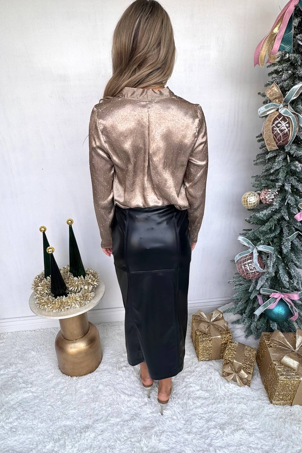 Sincerely Ours - Thea Embellished Satin Long Sleeve Blouse