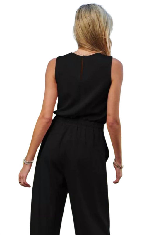 Davi & Dani - Plus Boat Neck Sleeveless Pocket Jumpsuit