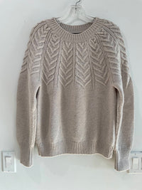 Fisherman Out of Ireland Women's Yoke Cabled Sweater in cream - women's sweater - detail view