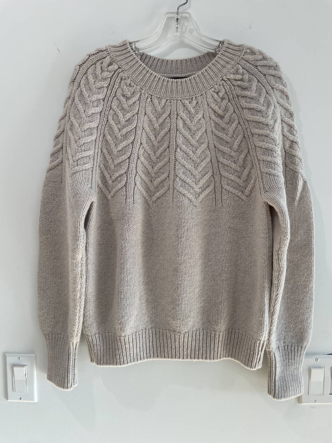 Fisherman Out of Ireland Women's Yoke Cabled Sweater in cream - women's sweater - detail view