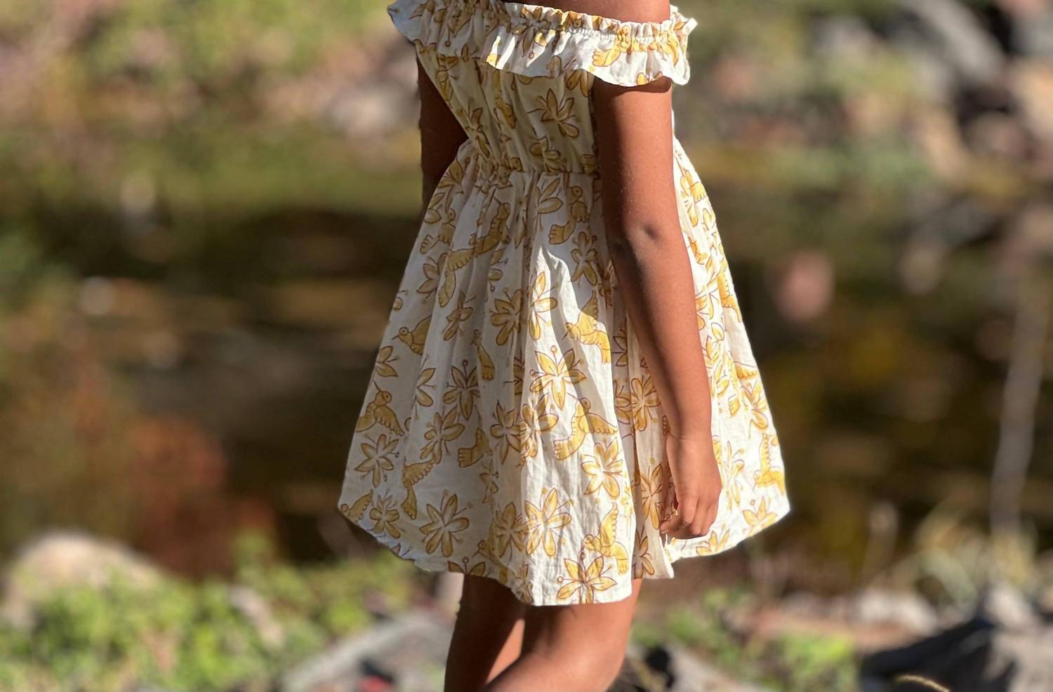 Meerahi - Pastel Floral & Bird Printed Summer Ruffle Dress