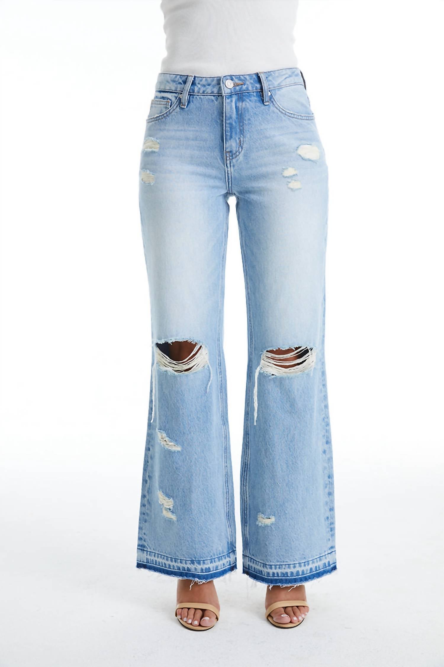 Bayeas - High Rise Distressed Bootcut Raw Hem Jeans