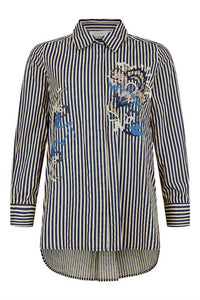 Noen - Women's Striped Embroidered Button Down Shirt