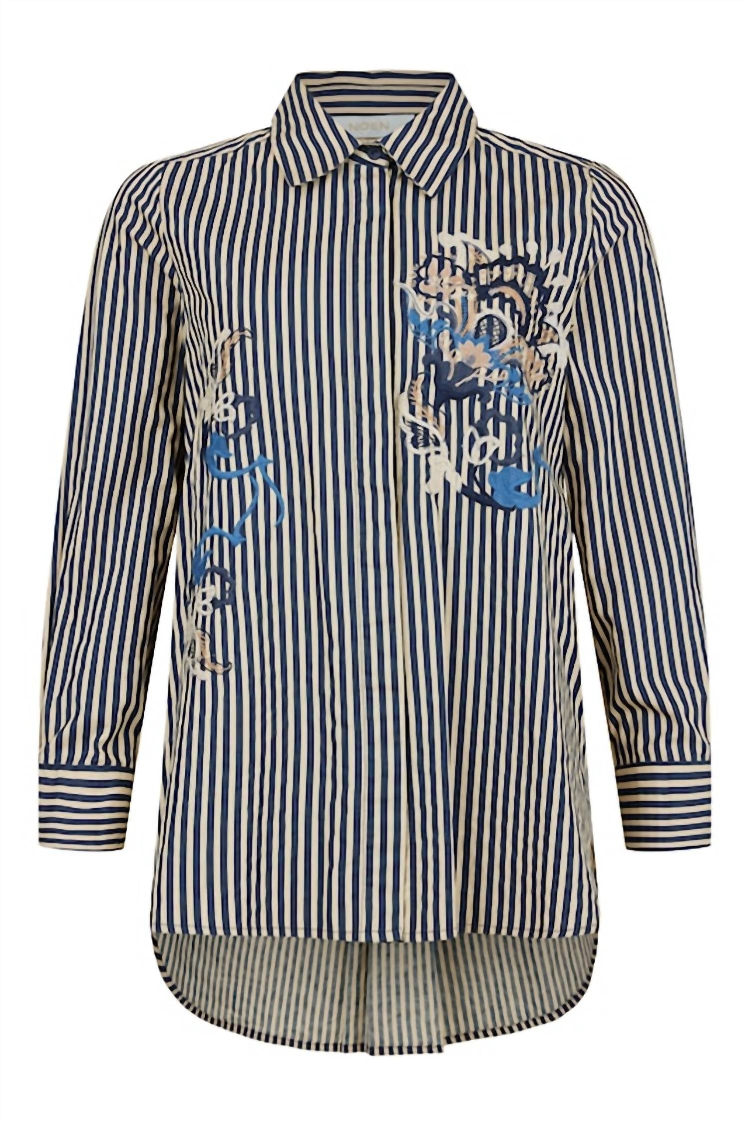 Noen - Women's Striped Embroidered Button Down Shirt