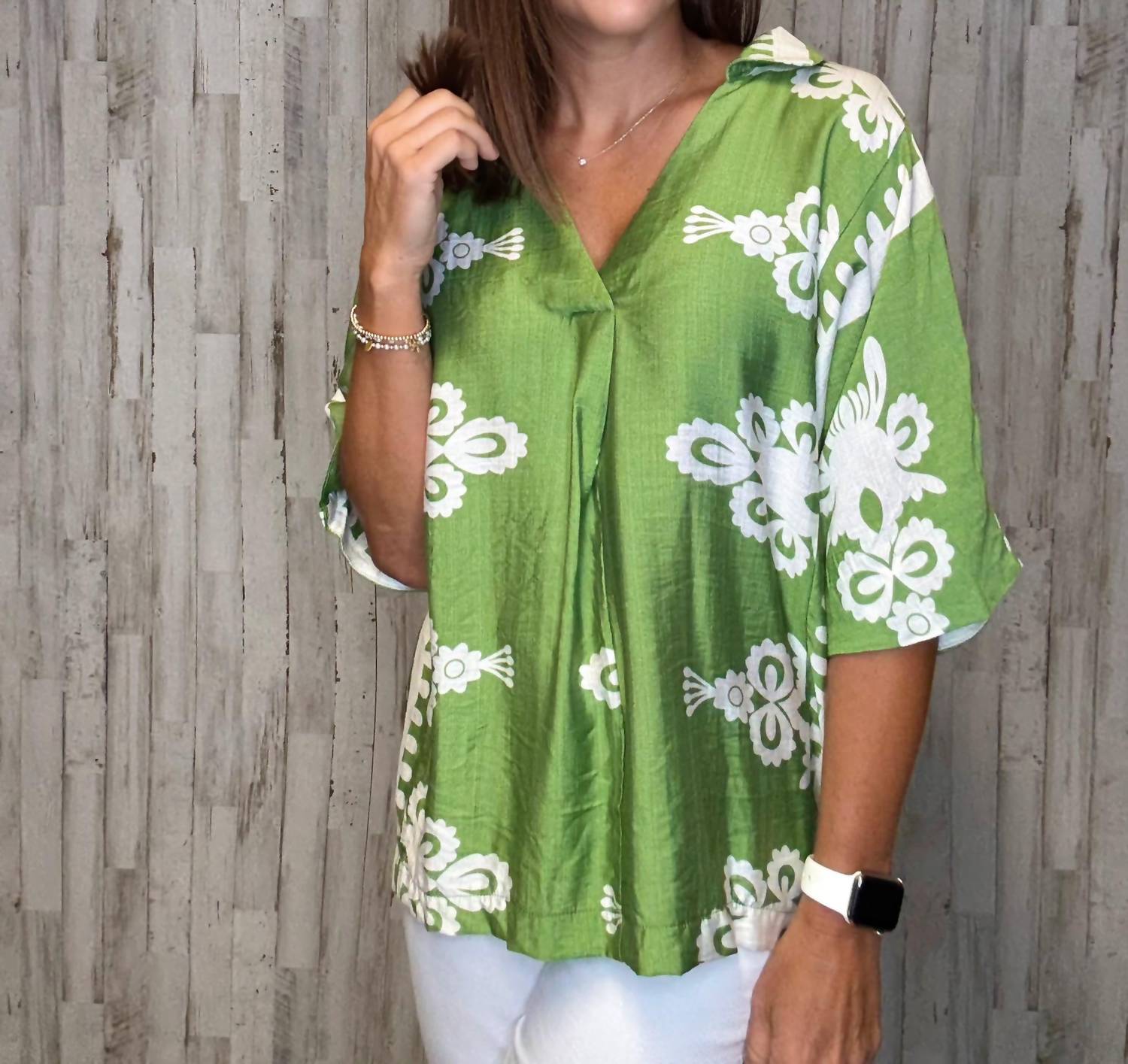 umgee Laney V-neck Top in green - women's blouse - view 5
