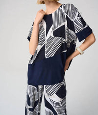 Joseph Ribkoff - Silky Knit Geometric Print Asymmetrical Cocoon Top