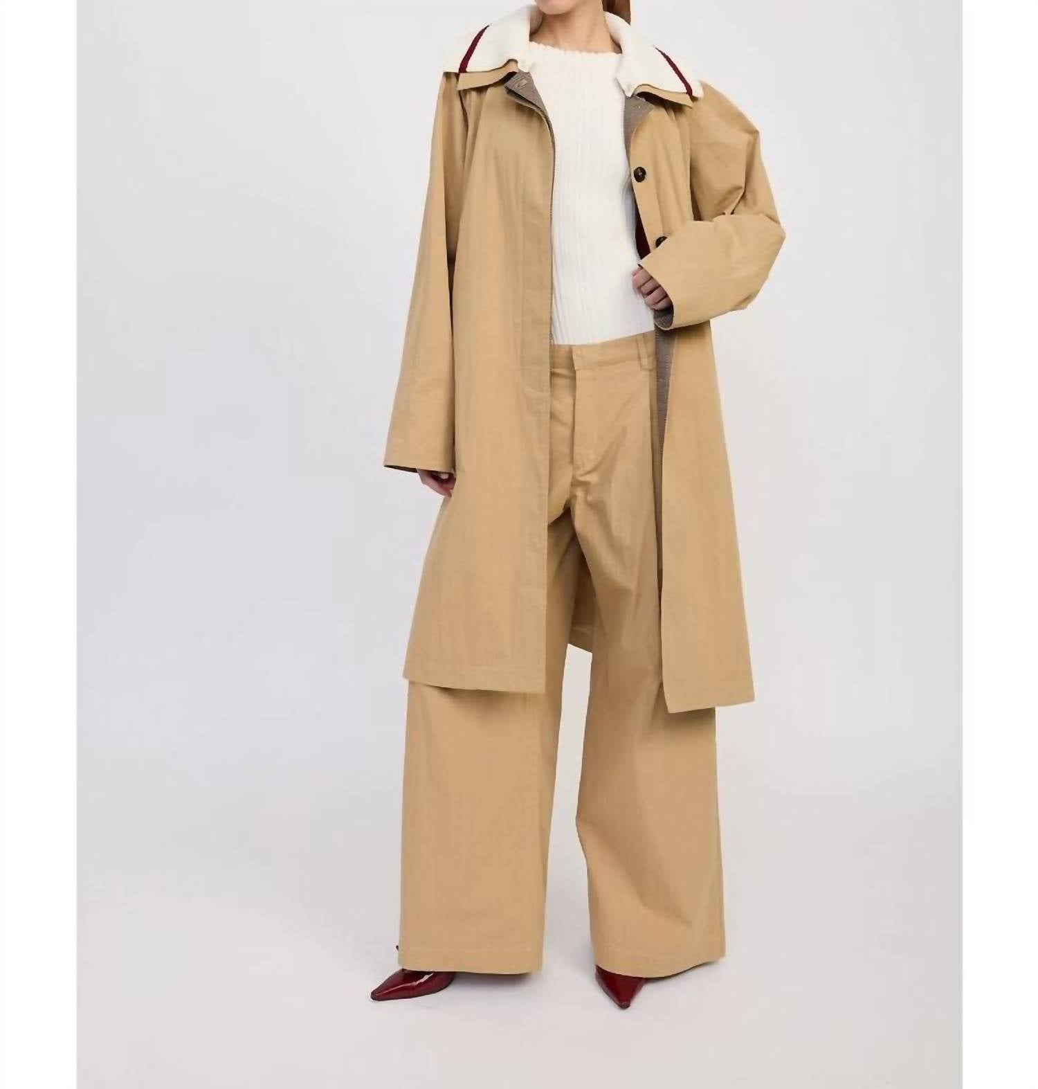 En Saison Marleigh Long Car Coat in khaki 1 - women's jacket