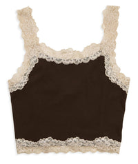 8apart Junior Women's Fitch Floral Lace Strap Crop Cami in chocolate - women's shirt