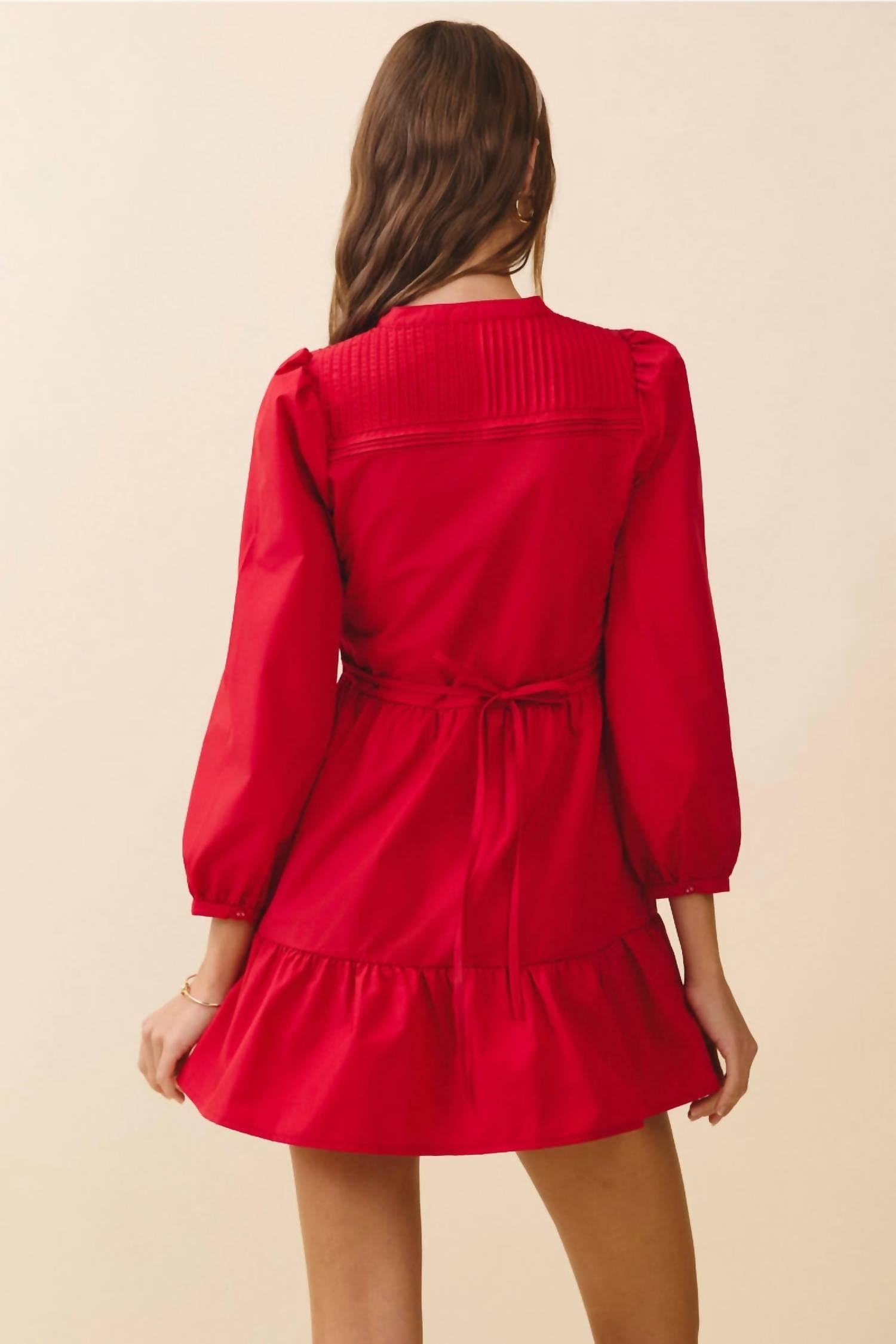 Tcec - Pintuck Yoke Detail Mini Dress