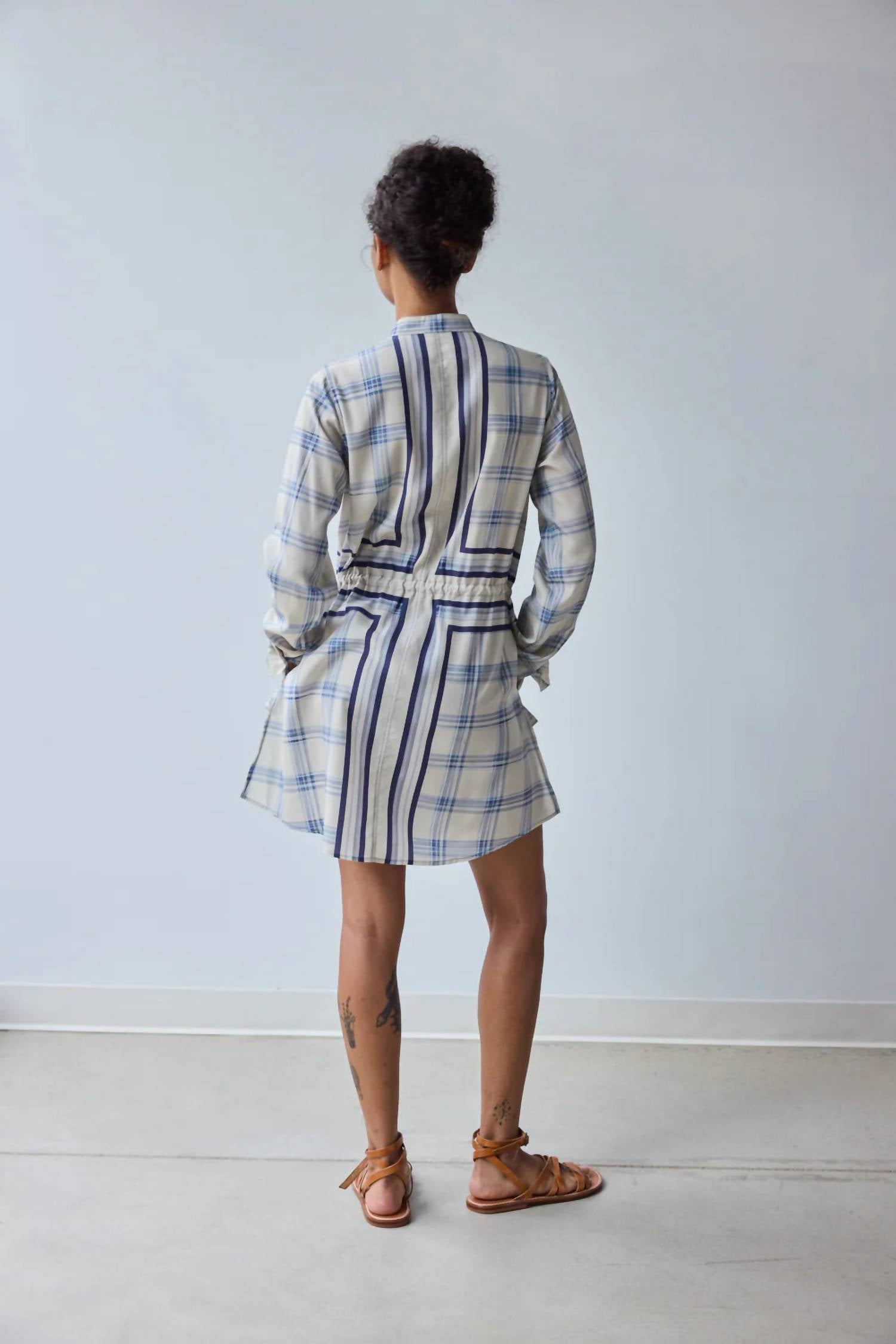 Hope for Flowers Band Collar Mini Shirtdress in warp dyed plaid - women's dress - alternate view