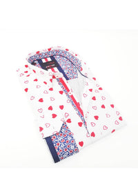 Eight X - Men's Long Sleeve Button Down Shirt With Flocking Hearts