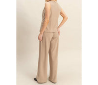 Hyfve - Ribbed Buttoned Vest And Wide-leg Pants Set
