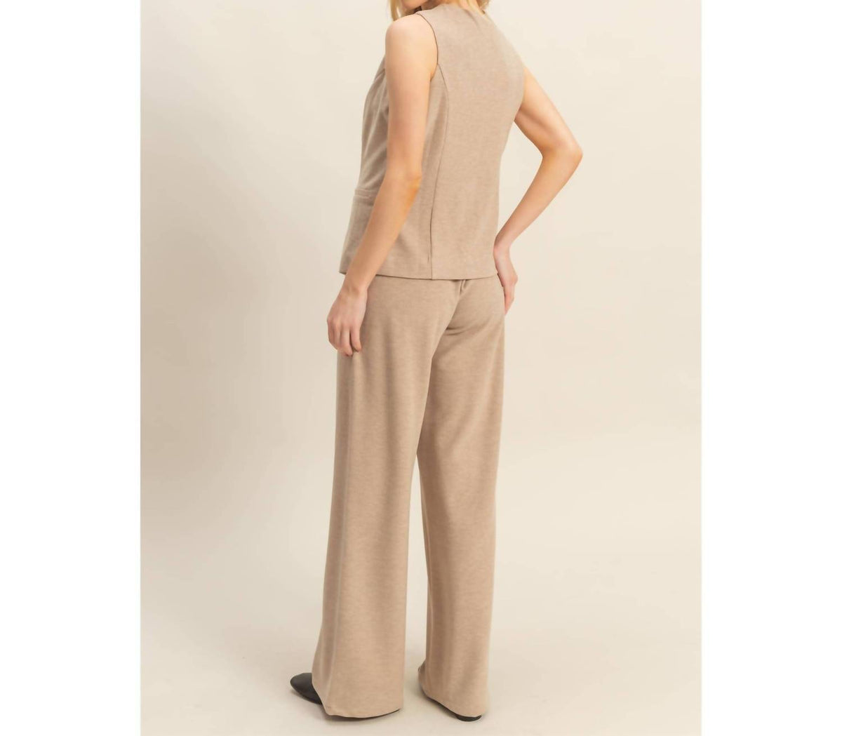 Hyfve - Ribbed Buttoned Vest And Wide-leg Pants Set