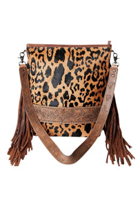 American Darling Women's Hand-tooled Leather Messenger Bag in black brown - women's bag - detail view