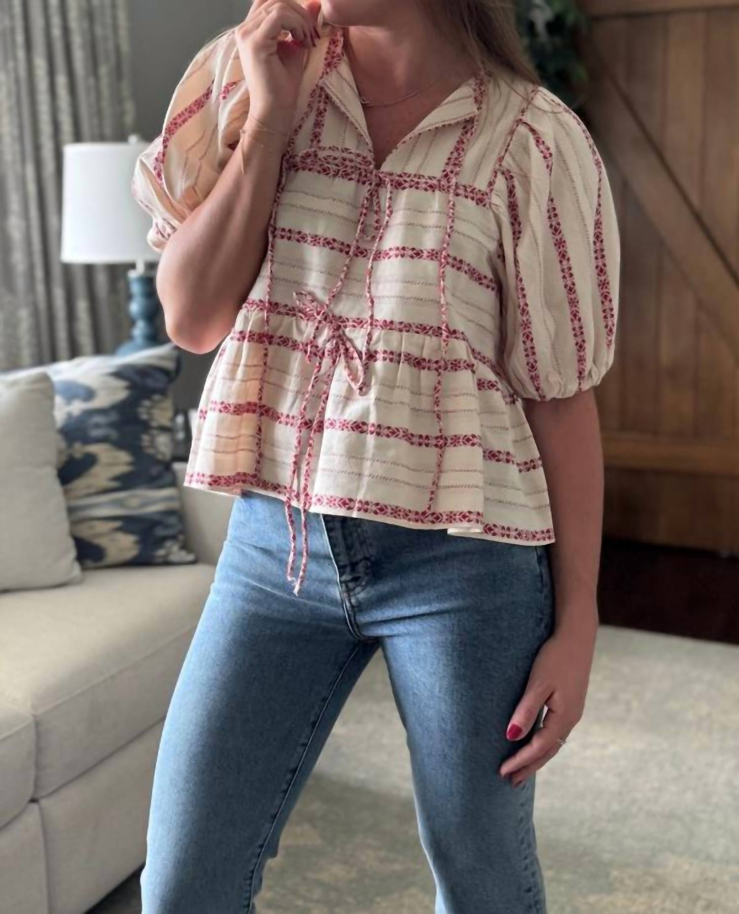 Saylor - Fernanda Puff Sleeves Stripe Top