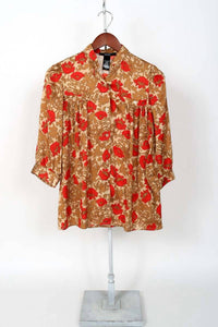 Smythe Classic Shirred Blouse in poppy multi - women's blouse - detail view