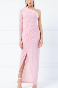 Kikiriki - Feather One Shoulder Dress