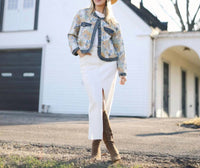 Anniewear - Floral Jacquard Contrast Jacket